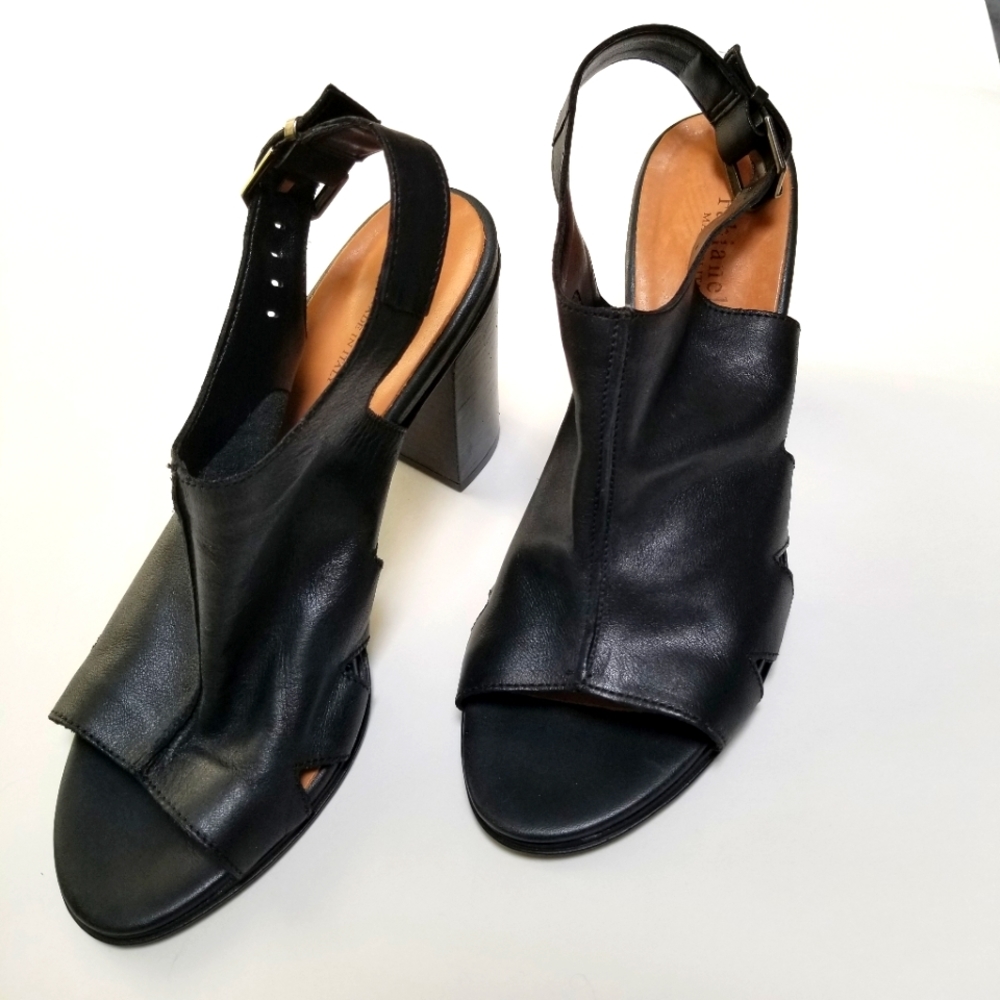 Fabianelli Italy Black Leather Block Heel Sandal Sz 40 US 9